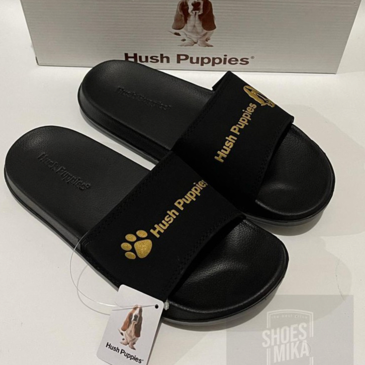 Sandal Slip On Hush Puppies Pria Wanita Black Gold