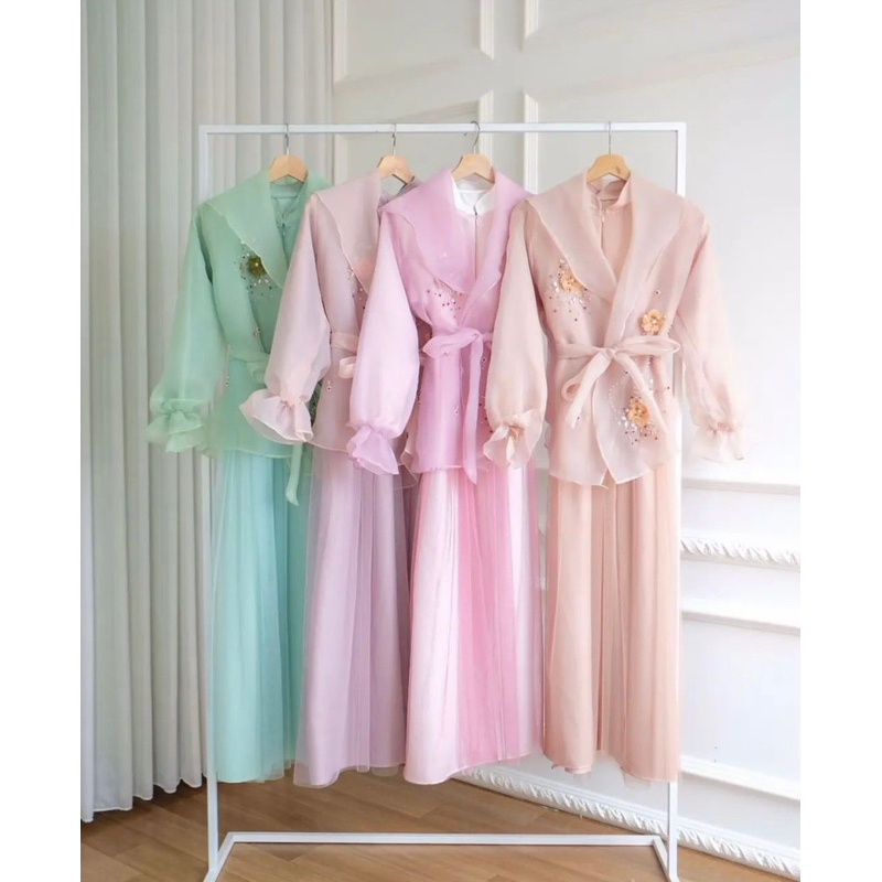 NEW!! Dress outer organza warna dusty pink