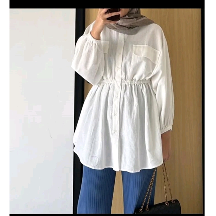 Kemeja Wanita Oversize Numy Wrinkle Long Shirt Bahan Polo Linen Polos