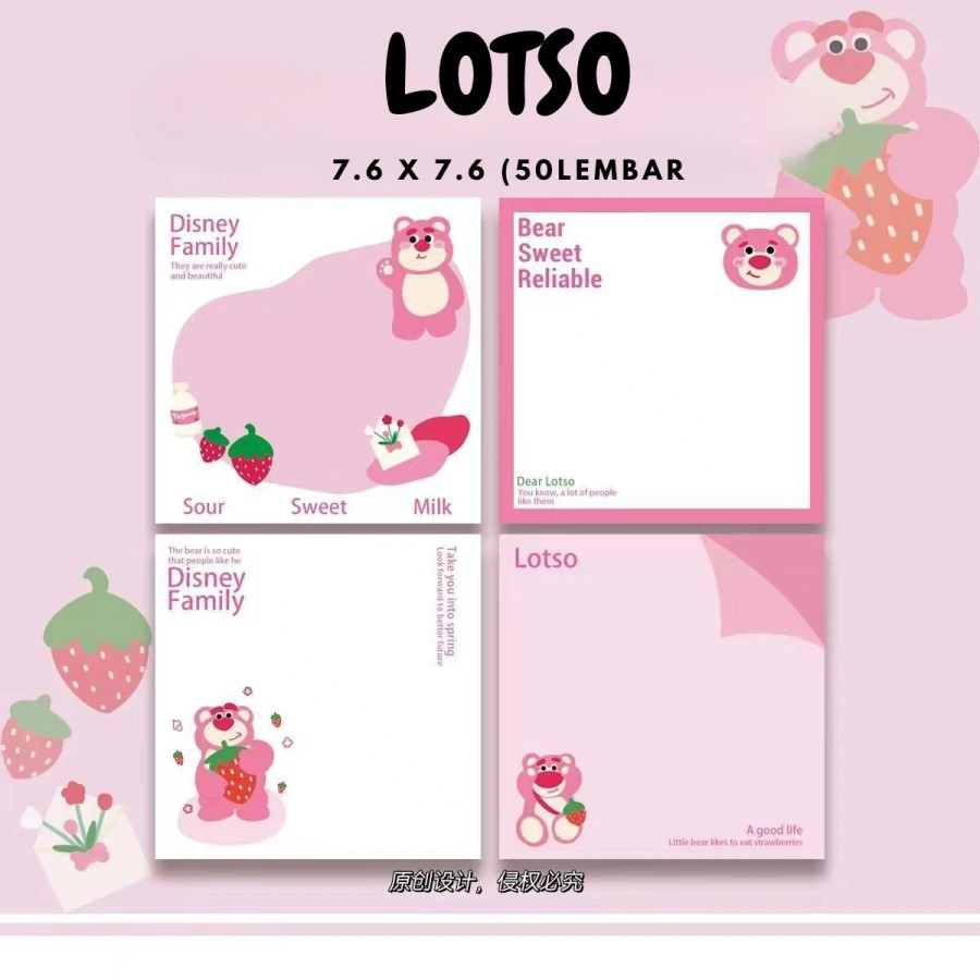 MEMO PAD 50 LEMBAR MOTIF UNYU,KUROMI, POCACHO,LOTSO ,CINAMON AESTHETIC MM-41