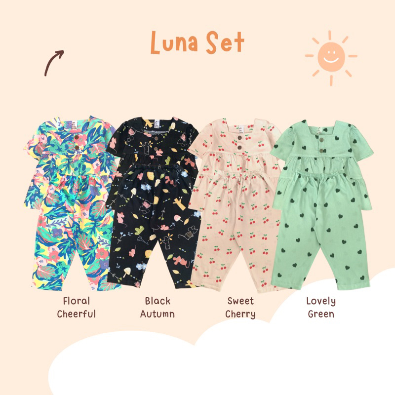 Yobebee Luna Set Setelan Rayon Anak Perempuan Usia 2 3 4 6 8 Tahun Baju Tidur Piyama Pajamas Kids Motif Karakter Premium Oneset Model Baju Harian Santai Anak Cewek