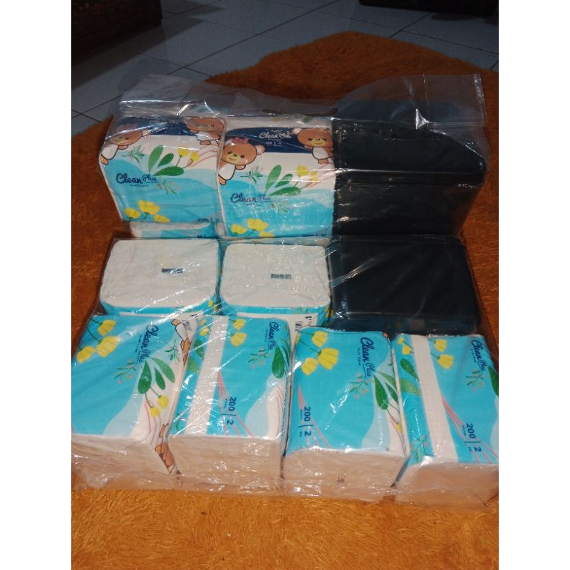 paket tisu clean plus 200 sheet isi 6 free tempat tisu