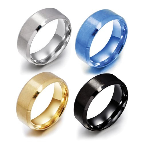 Cincin Titanium Polos Hitam Silver Emas Biru Lebar 6mm Anti Karat Fashion Wanita/Pria