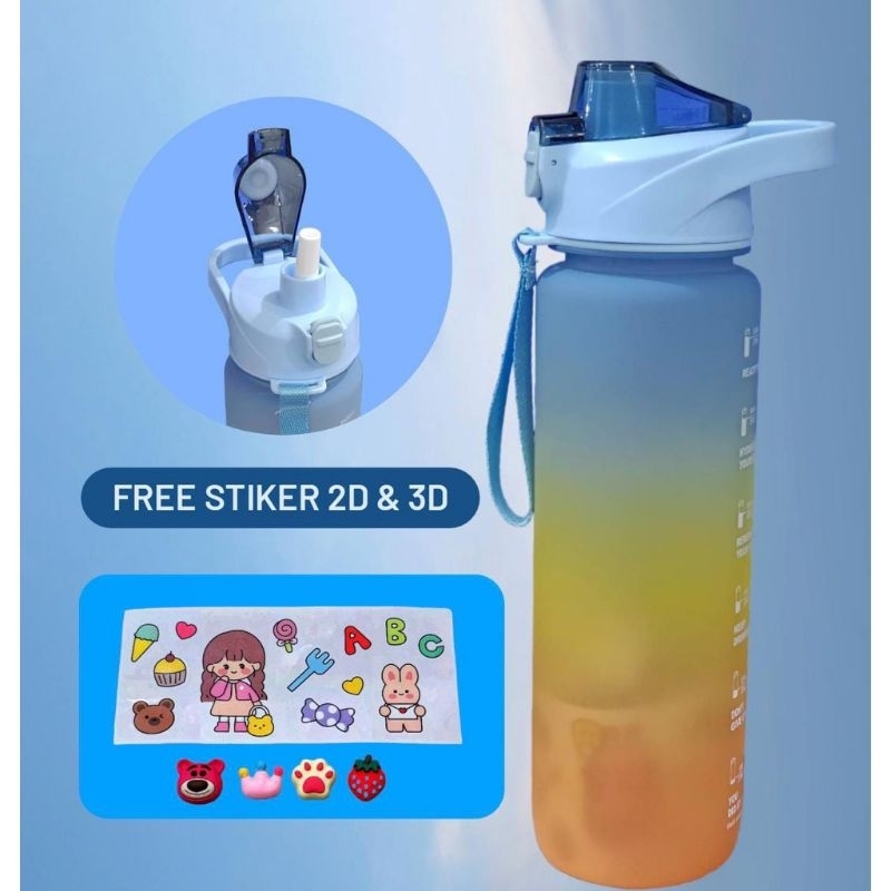 botol minum motivasi tutup flip 1 liter rainbow gratis stiker 3d&amp;2d