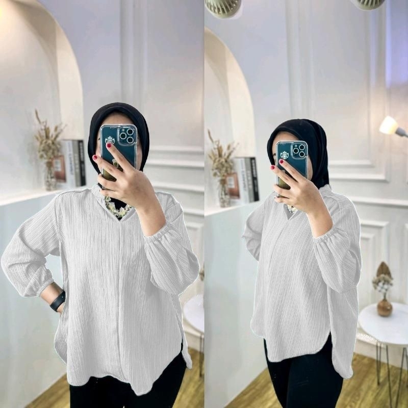 Livia Blouse-Blouse Wanita Polos-Kemeja Lengan Balon-Kemeja Wanita-Atasan Kekinian Motif polos