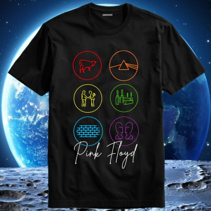 Baju Kaos Tshirt Pria Laki Cowok Cewek Unisex Band Pink Floyd All Albums Monopoly Atom Heart Mother 