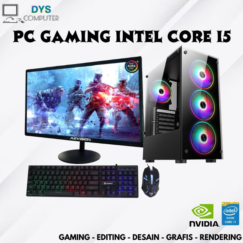 PC Gaming Fullset I5 VGA 2GB Ram 8GB HDD 500GB SSD Rendering Desain Editing Streaming