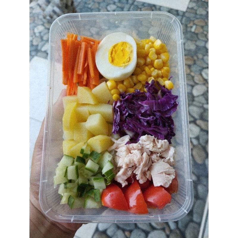 

salad sayur topping ayam Dan telur