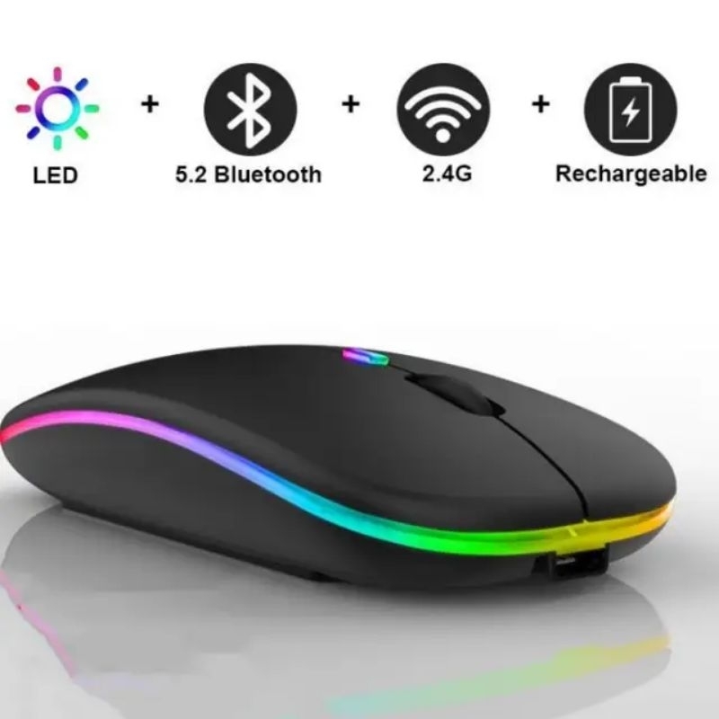 Mouse Bluetooth RGB mouse wireless 2.4G lampu pelangi warna-warni Slim Tipis USB Wireless Bluetooth