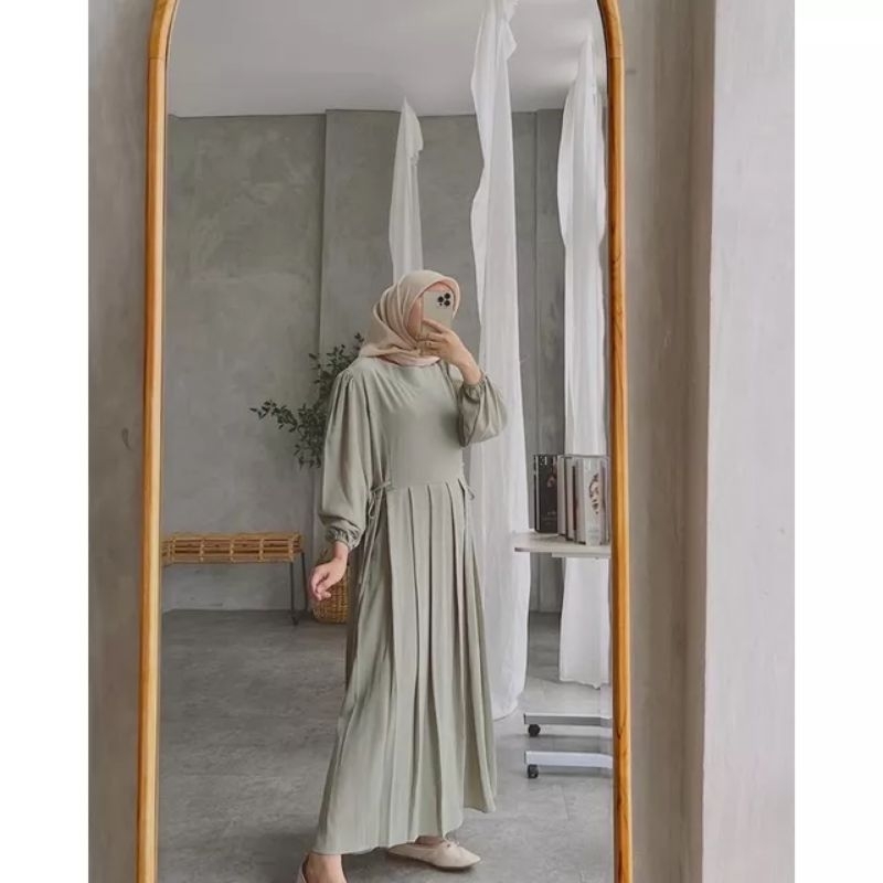 INARA MIDI DRESS KOREAN LOOK MATT CRINCLE AIRFLOW korean style