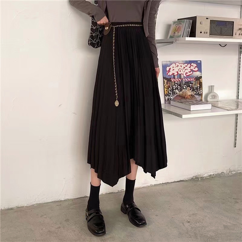 MOOGU ♡ Rok panjang tidak teratur wanita korea mixi skirt （Sabuk gratis）