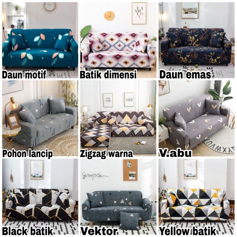 Cover SOFA 1/ 2 /3 /4 seater ELASTIC-Sarung SOFA 1/2/3/4 dudukan MOTIF baru import PREMIUM