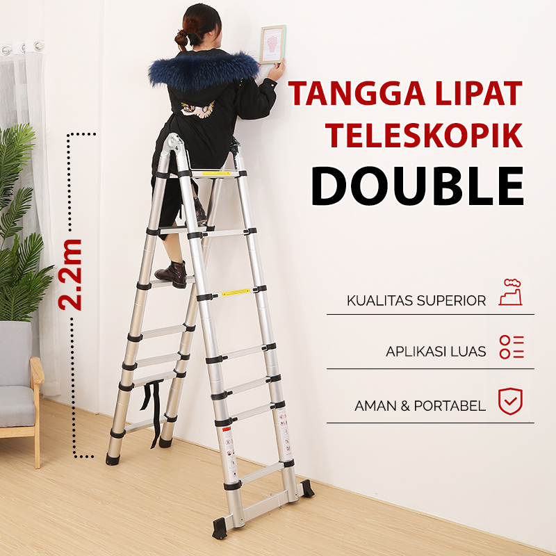 Tangga Lipat Aluminium 4.4m 15 Steps Tangga Teleskopik 4.4m Paduan Aluminium Berkualitas Tinggi Tidak Berkarat Tangga Lipat Multifungsi V5B1 Megahomedecor