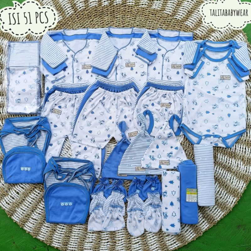 51 PCS Perlengkapan Bayi Baru Lahir Lengkap Paket Brojol Baby Newborn Seri Biru talitababywear