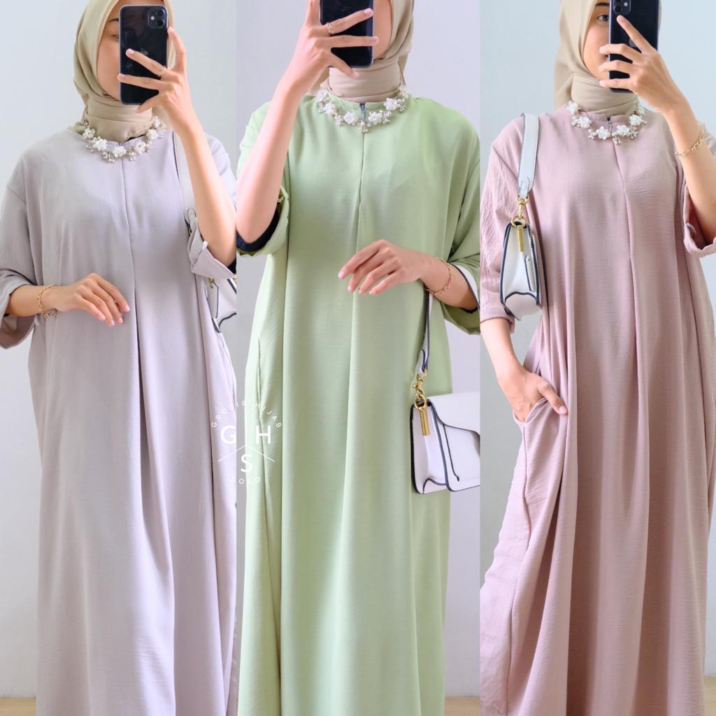 LUCY GAMIS MIDI DRESS POLOS OVERSIZE ATASAN WANITA BUSUI CRINCLE AIRFLOW PREMIUM (KJI)