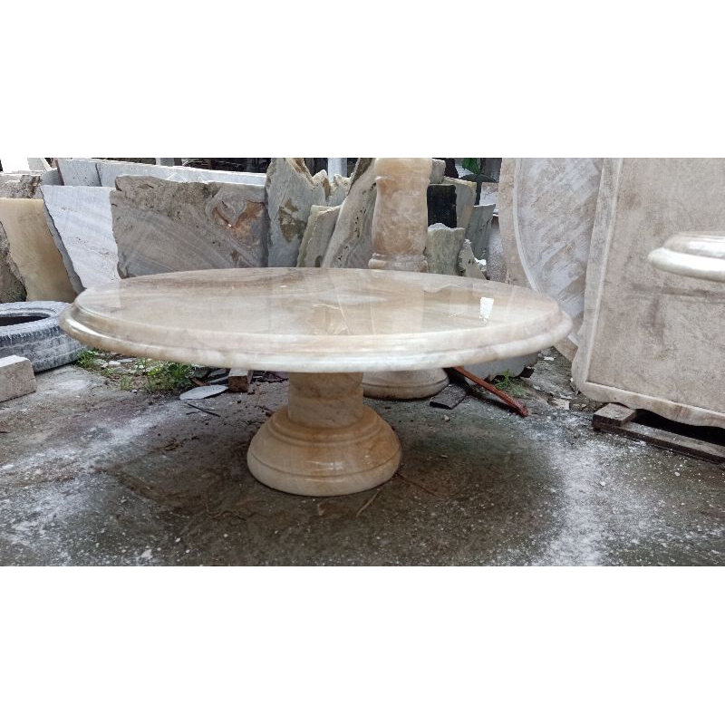 Meja Makan Lesehan Batu Marmer Onyx Bulat Bundar