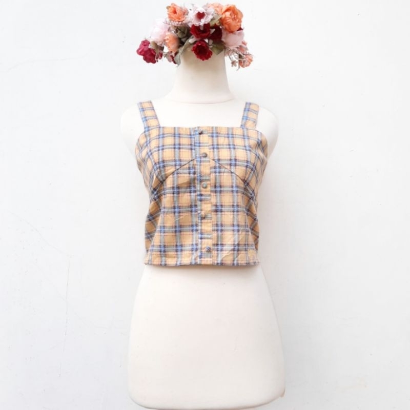 Repipi smocked plaid crop top