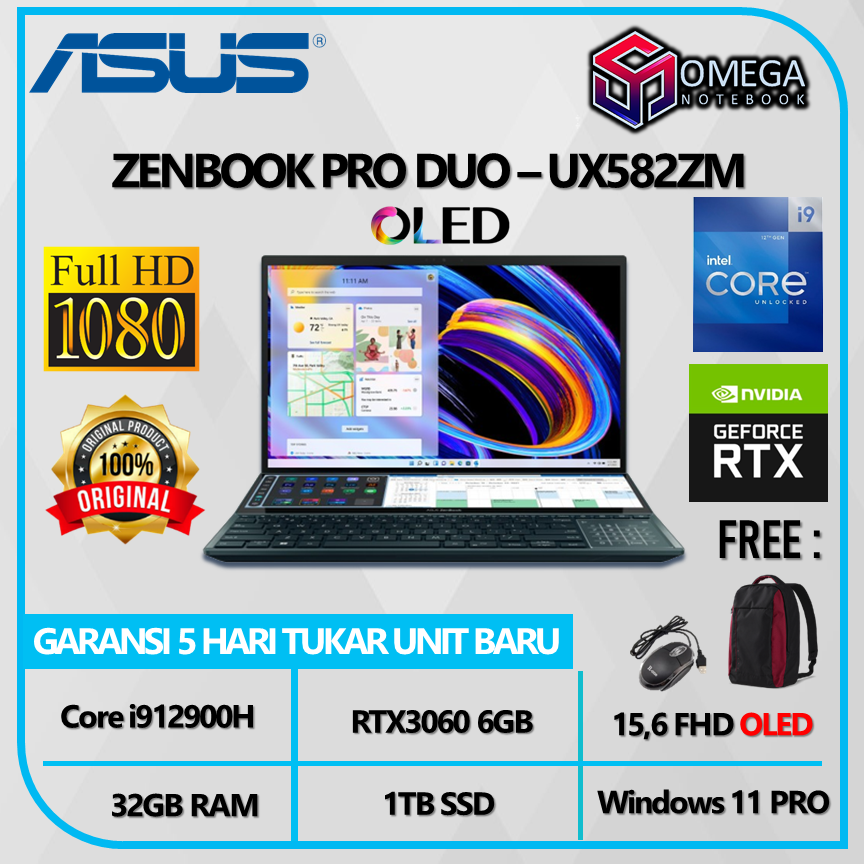 ASUS Zenbook PRO Duo UX582ZM OLED Core i9 12900H 32GB 1TB RTX3060 6GB 15,6 FHD Windows 11 Pro