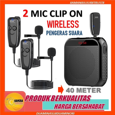 Megaphone Speaker Pinggang Dual Mikrofon Clip On Wireless