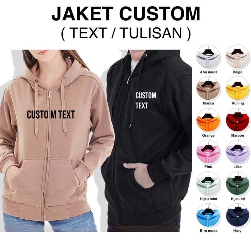 Parisdivarious Zipper Resleting Sweater Hoodie Jemper Custom Text Bahan Fleece Size S - XXL (Pria &amp; Wanita)