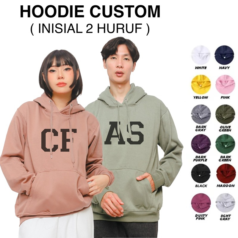 Parisdivarious Sweater Hoodie Jemper Custom Initial 2 Huruf Bahan Fleece Size S - XXL (Pria &amp; Wanita)