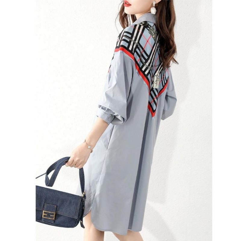 MDLV ~ 1874# Sevilla Patchwork Long Shirt Dress Kemeja