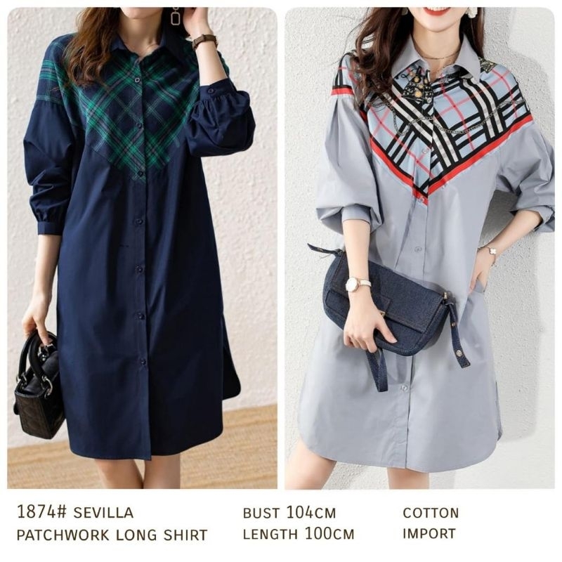 MDLV ~ 1874# Sevilla Patchwork Long Shirt Dress Kemeja