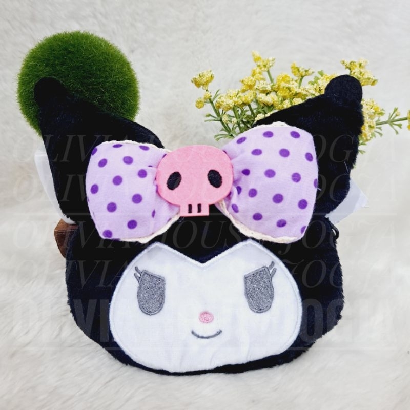 Dompet Koin Kuromi Hitam Bulu Mini Pouch Kuromi Hitam Bulu Dompet Kuromi Hitam Mini