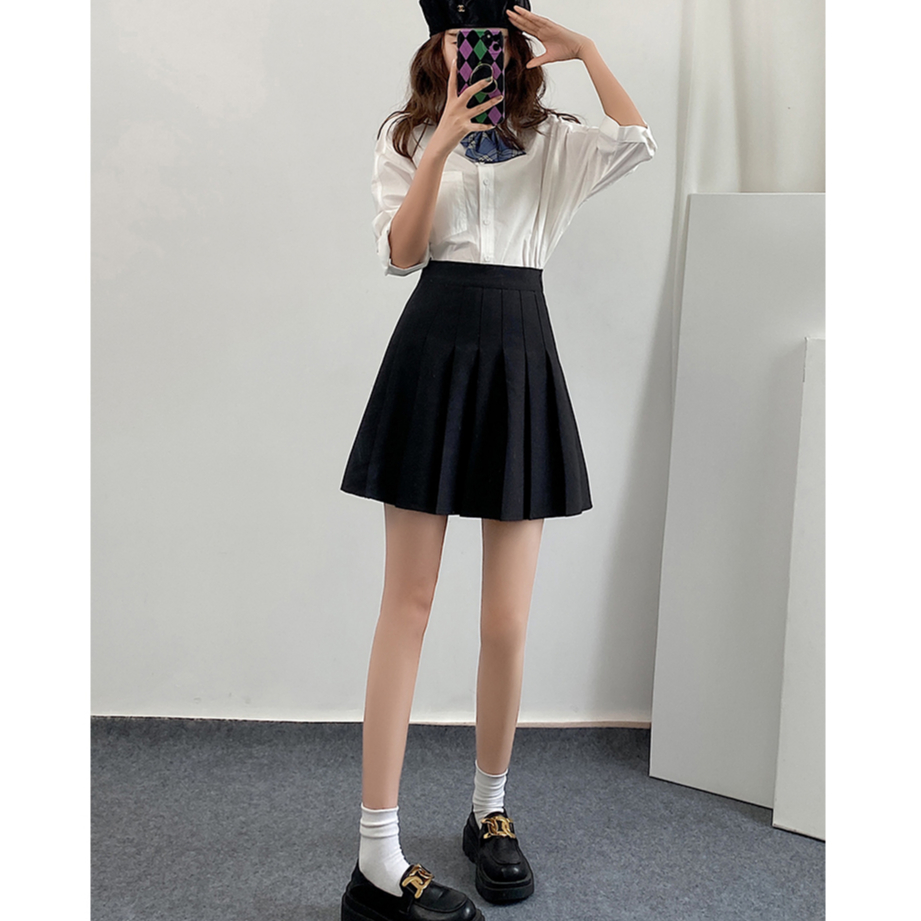 Mini Skirt Wanita Hitam Korean Rok Span Pendek Lipit Casual Skirt