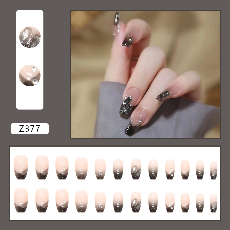 【 COD 】24PCS Kuku Palsu Dan Lem/Fake Nail Long Art 3D Kuku Palsu tahan air