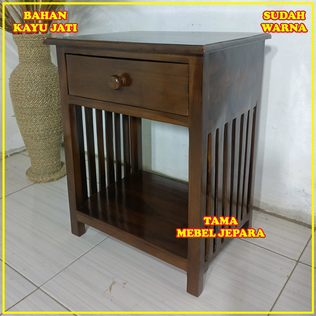 Nakas Meja Dispenser Kayu Jati Mentah Nakas Minimalis 1 Laci Terlaris
