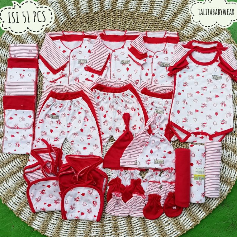 51 PCS Perlengkapan Bayi Baru Lahir Seri Merah Paket Brojol Baby Newborn komplit Paket Baju Bayi Lengkap talitababywear