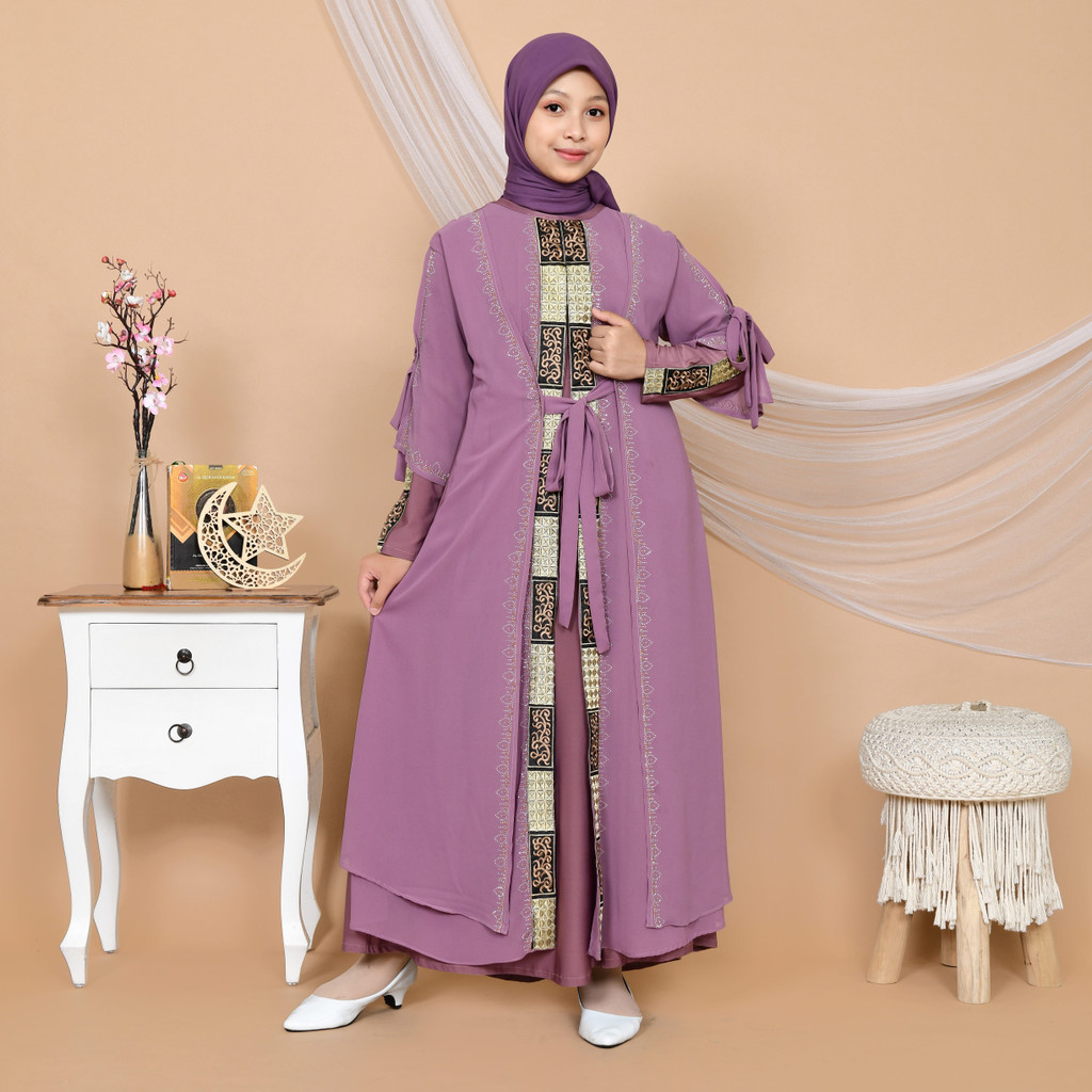 Abiyyuco GL1074A | Gamis Abaya Turkey Anak Perempuan Turkiy Remaja Tanggung Turki Couple Ready Untuk Anak Usia 4 sampai 13 tahun  Bahan Jersey mix Ceruty