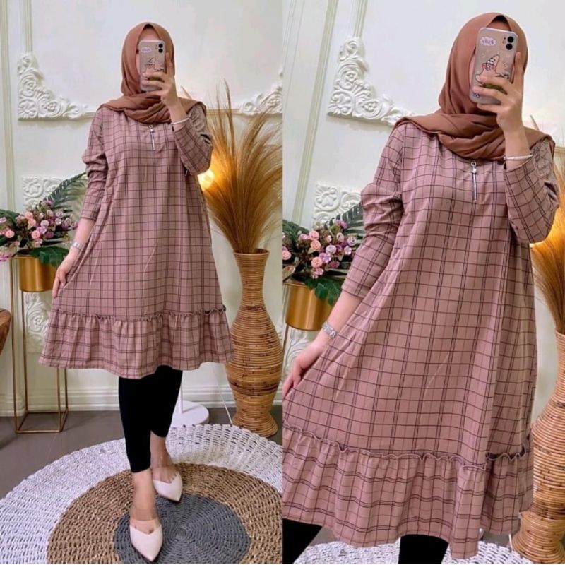 Tunik Voxy Kotak // Tunik Wanita // Tunik Busui Resleting Depan // Tunik Bestseller