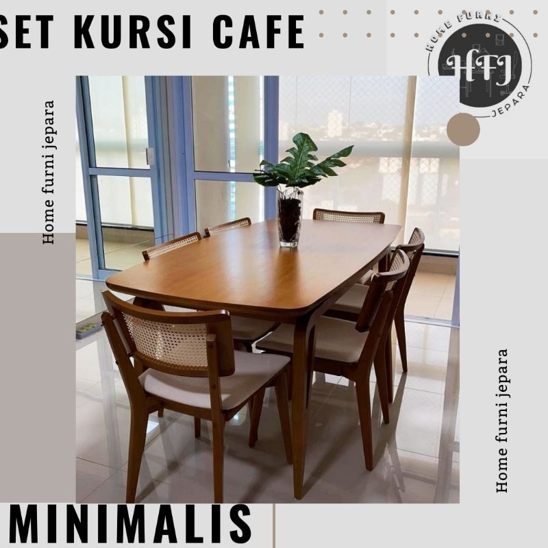set meja makan retro jati rotan