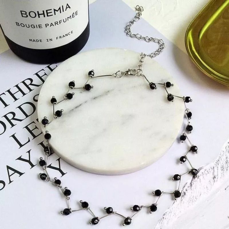 kalung choker mutiara hitam/aksesoris wanita elegan
