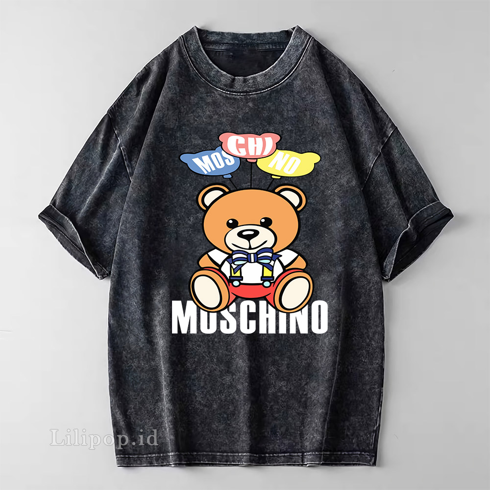 Kaos Baju Wash Tshirt MOSCHINO BEAR Wanita Pria Stone wash Baju Distro Basic Lengan Pendek unisex