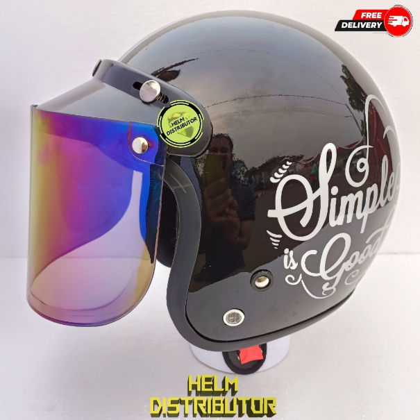 HELM BOGO RETRO MOTIF KACA  DATAR SILVER DAN PELANGI DEWASA PRIA DAN WANITA (COD)