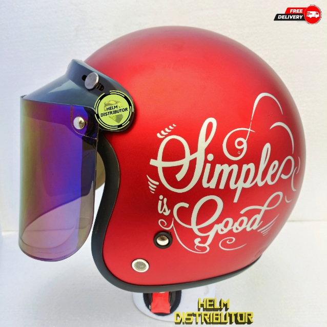 HELM BOGO RETRO MOTIF KACA  DATAR SILVER DAN PELANGI DEWASA PRIA DAN WANITA (COD)