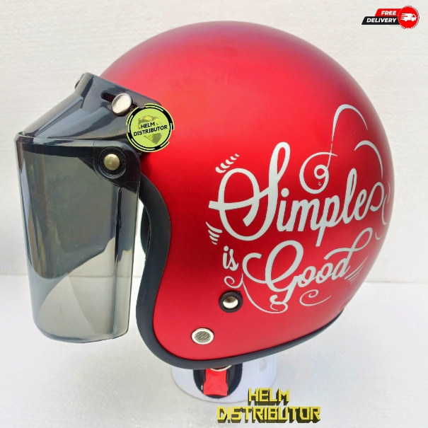 HELM BOGO PREMIUM DEWASA MOTIF SIMPLE GOOD KACA FLAT DAN CEMBUNG SNI COD