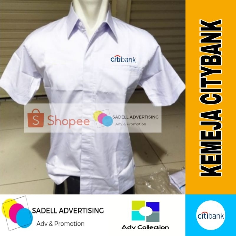 Kemeja Citibank Seragam Citibank Putih Lengan Pendek Pria Bordir