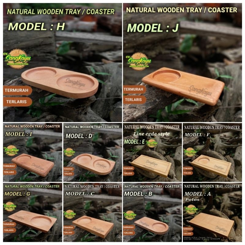 Wooden serving tray 10x20cm Wooden coaster tatakan piring kayu nampan