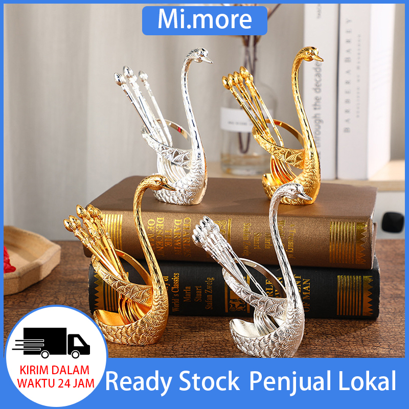 Mi.more Sendok Set Gold Atau Garpu Set With Holder Angsa Sendok Garpu Mewah