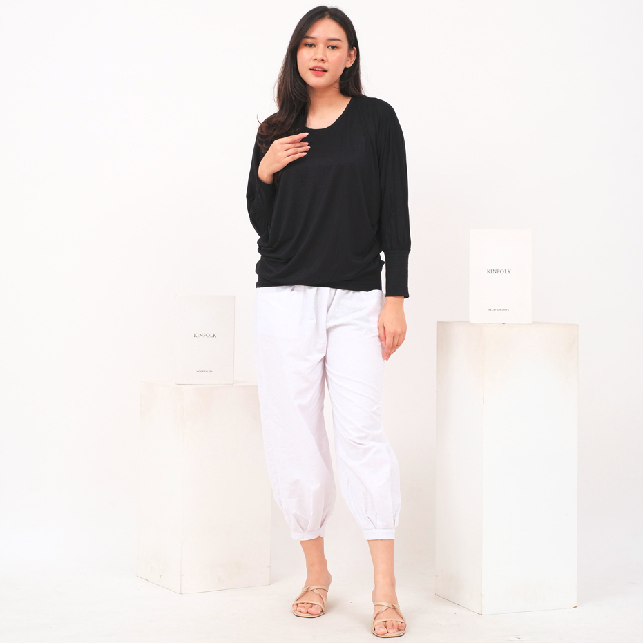 Basic Oversize Kaos Polos Wanita Batwing Spandex Rayon Panjang