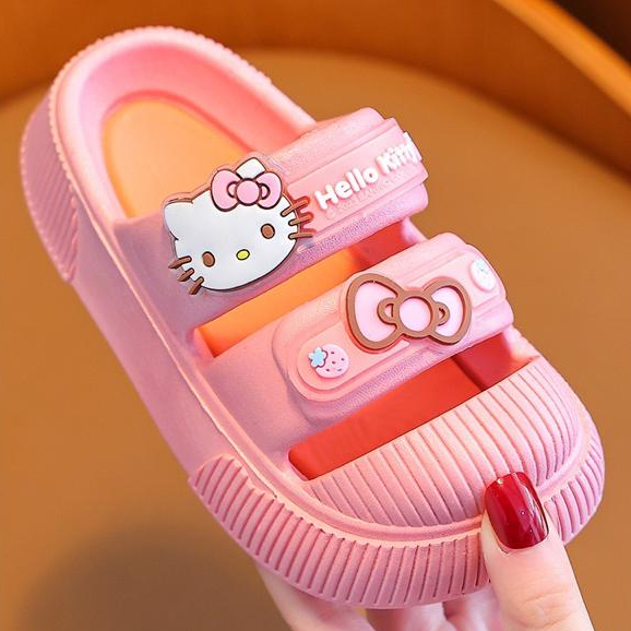 Sandal Anak Perempuan KUROMI  POLOS DAN MOTIF Jelly Import / Sandal Karet Selop Sekolah Tebal