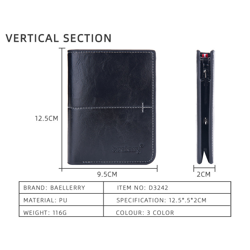 ORIGINAL BAELLERRY D3242 VERTIKAL DOMPET UANG LIPAT MOTIF TEGAK BAHAN KULIT PU KILAT