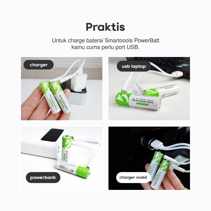 Smartoools Baterai AA PowerBatt USB Type-C Rechargeable