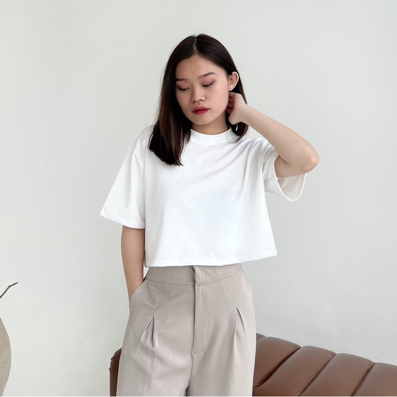 Lora Basic Top/Atasan Lengan Pendek Wanita Basic Casual Outfit