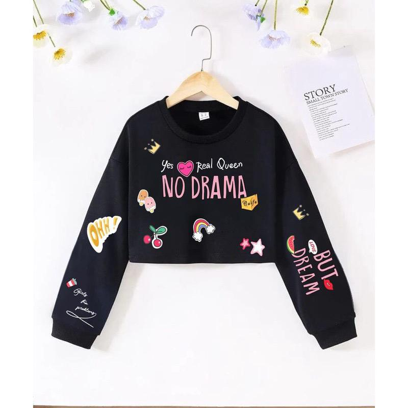 Sweater Crop No Drama Bahan Fleece