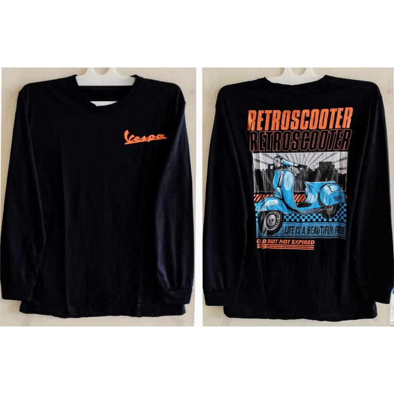 kaos vespa retro scooter lengan panjang
